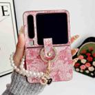 For Huawei Pura X Embroidery Style Full Coverage Phone Case with Ring Bead Chain(Pink) - 2