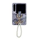 For Huawei Pura X Embroidery Style Full Coverage Phone Case with Ring Bead Chain(Blue) - 1