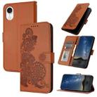 For iPhone SE 2024 Datura Flower Embossed Flip Leather Phone Case(Brown) - 1