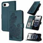 For iPhone 16e Datura Flower Embossed Flip Leather Phone Case(Dark Green) - 1