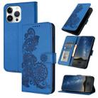 For iPhone 16 Pro Max Datura Flower Embossed Flip Leather Phone Case(Blue) - 1