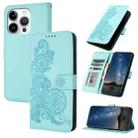 For iPhone 16 Pro Datura Flower Embossed Flip Leather Phone Case(Light Blue) - 1