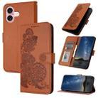 For iPhone 16 Datura Flower Embossed Flip Leather Phone Case(Brown) - 1