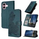 For iPhone 16 Datura Flower Embossed Flip Leather Phone Case(Dark Green) - 1