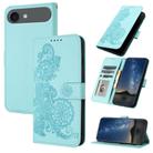 For iPhone 17 Air Datura Flower Embossed Flip Leather Phone Case(Light Blue) - 1