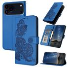 For iPhone 17 Pro Max Datura Flower Embossed Flip Leather Phone Case(Blue) - 1