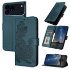 For iPhone 17 Pro Max Datura Flower Embossed Flip Leather Phone Case(Dark Green) - 1