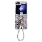 For Samsung Galaxy Z Flip5 Embroidery Style Full Coverage Phone Case with Ring Bead Chain(Grey) - 1