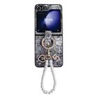 For Samsung Galaxy Z Flip5 Embroidery Style Full Coverage Phone Case with Ring Bead Chain(Black) - 1