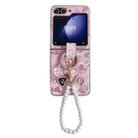 For Samsung Galaxy Z Flip5 Embroidery Style Full Coverage Phone Case with Ring Bead Chain(Pink) - 1