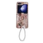 For Samsung Galaxy Z Flip5 Embroidery Style Full Coverage Phone Case with Ring Bead Chain(Orange) - 1