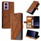 For Motorola Moto G34 Skin Feel Splicing Leather Phone Case(Brown) - 1