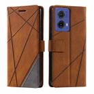 For Motorola Moto G85 Skin Feel Splicing Leather Phone Case(Brown) - 2