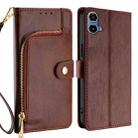 For Motorola Moto G34 5G Zipper Bag Leather Phone Case(Brown) - 1