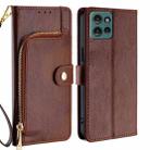 For Motorola Edge 50 5G Zipper Bag Leather Phone Case(Brown) - 1