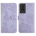 For TCL 50 SE/40 NxtPaper 4G HT03 Skin Feel Butterfly Embossed Flip Leather Phone Case(Purple) - 1