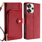 For Xiaomi Redmi Turbo 3 5G Zipper Bag Leather Phone Case(Red) - 1