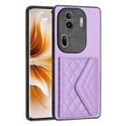 For OPPO Reno11 Pro Global Rhombic Texture Card Bag RFID Phone Case(Light Purple) - 1