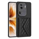 For OPPO Reno11 Pro Global Rhombic Texture Card Bag RFID Phone Case(Black) - 1