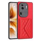 For OPPO Reno11 Pro Global Rhombic Texture Card Bag RFID Phone Case(Red) - 1