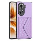 For OPPO Reno11 Global Rhombic Texture Card Bag RFID Phone Case(Light Purple) - 1