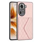 For OPPO Reno11 Global Rhombic Texture Card Bag RFID Phone Case(Rose Gold) - 1