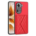For OPPO Reno11 Global Rhombic Texture Card Bag RFID Phone Case(Red) - 1