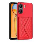 For Xiaomi Redmi 13C 4G / Poco C65 Rhombic Texture Card Bag RFID Phone Case(Red) - 1