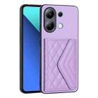 For Xiaomi Redmi Note 13 4G Global Rhombic Texture Card Bag RFID Phone Case(Light Purple) - 1