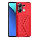 For Xiaomi Redmi Note 13 4G Global Rhombic Texture Card Bag RFID Phone Case(Red) - 1