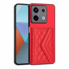 For Xiaomi Redmi Note 13 5G Global Rhombic Texture Card Bag RFID Phone Case(Red) - 1