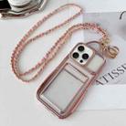 For iPhone 15 Pro Max Electroplated Clear Card Slot TPU Phone Case with Crossbody Chain(Pink) - 1