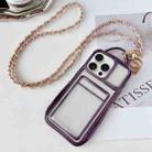 For iPhone 15 Pro Electroplated Clear Card Slot TPU Phone Case with Crossbody Chain(Purple) - 1