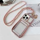 For iPhone 15 Pro Electroplated Clear Card Slot TPU Phone Case with Crossbody Chain(Pink) - 1