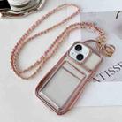 For iPhone 15 Plus Electroplated Clear Card Slot TPU Phone Case with Crossbody Chain(Pink) - 1