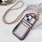 For iPhone 15 Electroplated Clear Card Slot TPU Phone Case with Crossbody Chain(Purple) - 1