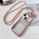 For iPhone 14 Plus Electroplated Clear Card Slot TPU Phone Case with Crossbody Chain(Pink) - 1