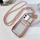 For iPhone 12 Electroplated Clear Card Slot TPU Phone Case with Crossbody Chain(Pink) - 1