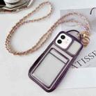 For iPhone 11 Electroplated Clear Card Slot TPU Phone Case with Crossbody Chain(Purple) - 1