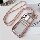 For iPhone 11 Electroplated Clear Card Slot TPU Phone Case with Crossbody Chain(Pink) - 1