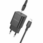 BOROFONE BN13 PD30W Type-C Charger with 1m Type-C to 8 Pin Cable, EU Plug(Black) - 1