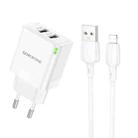 BOROFONE BN15 Dual USB Charger with 1m USB to 8 Pin Cable, EU Plug(White) - 1