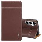 For Samsung Galaxy S25 5G GEBEI Top-grain Horizontal Flip Leather Phone Case(Brown) - 1