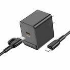 BOROFONE BAS13 Erudite PD 20W USB-C / Type-C Single Port Charger with 1m Type-C to 8 Pin Cable, US Plug(Black) - 1