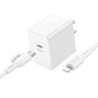 BOROFONE BAS13 Erudite PD 20W USB-C / Type-C Single Port Charger with 1m Type-C to 8 Pin Cable, US Plug(White) - 1