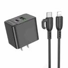 BOROFONE BAS14 Erudite PD 20W + QC 3.0 Dual Port Charger with 1m Type-C to 8 Pin Cable, US Plug(Black) - 1