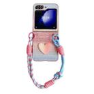 For Samsung Galaxy Z Flip5 Illusory Color Leather Texture PC Phone Case with Color Strap(Pink) - 1