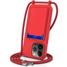 For iPhone 15 Pro Max Integrated Card Bag Solid Color Liquid Silicone Phone Case with Lanyard(Red) - 1