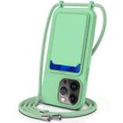 For iPhone 15 Pro Max Integrated Card Bag Solid Color Liquid Silicone Phone Case with Lanyard(Green) - 1