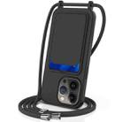 For iPhone 15 Pro Integrated Card Bag Solid Color Liquid Silicone Phone Case with Lanyard(Black) - 1